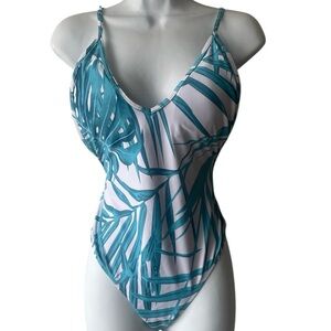 Cupshe Teal and White Striped One-Piece Swimsuit